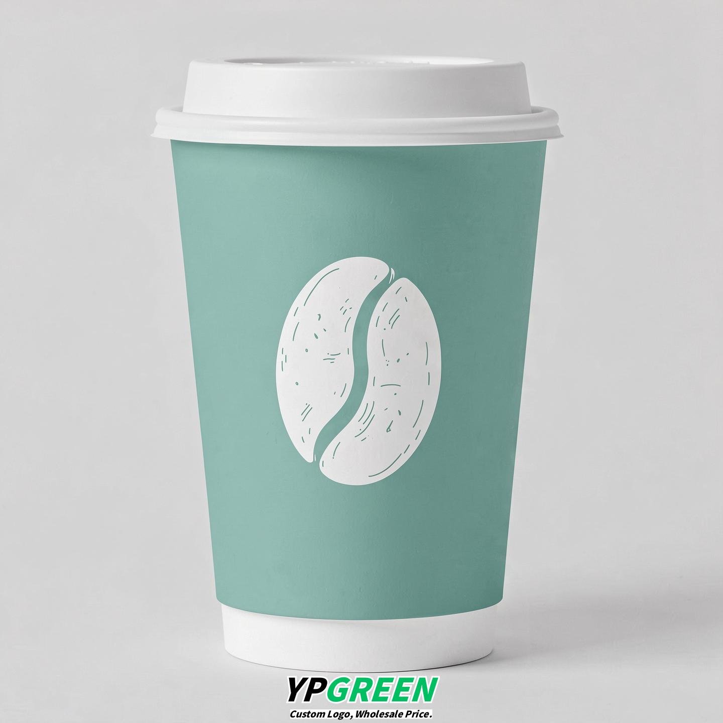 Periwinkle Paper Cups with Coffee Bean Logo & Lids 8-24oz