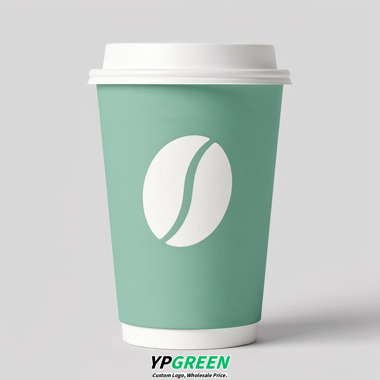 Periwinkle Paper Cups with Coffee Bean Logo & Lids 8-24oz