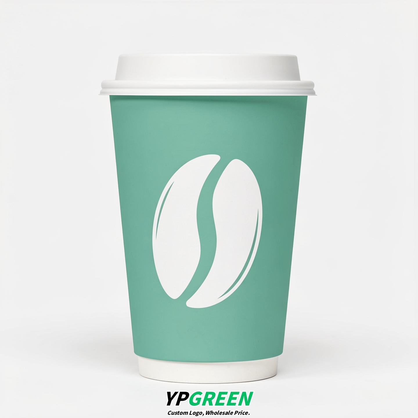 Periwinkle Paper Cups with Coffee Bean Logo & Lids 8-24oz