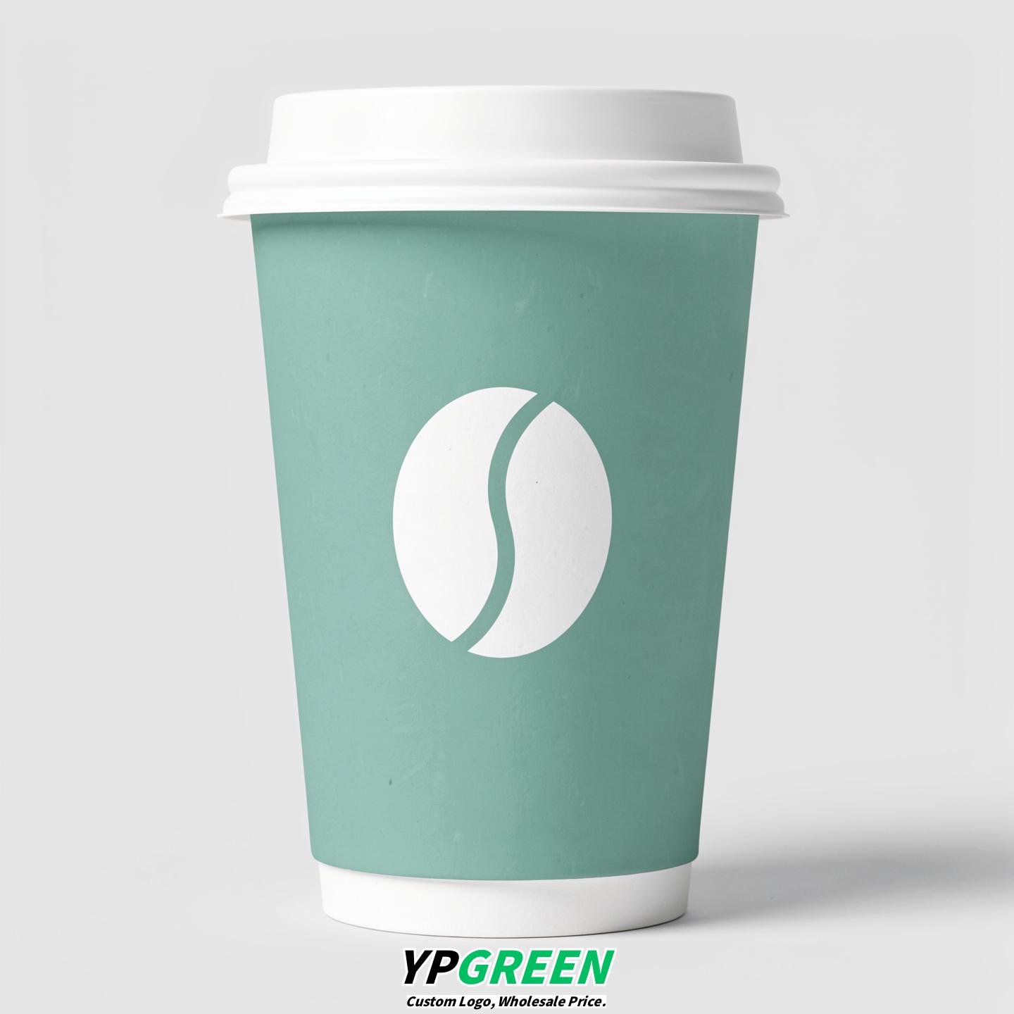 Periwinkle Paper Cups with Coffee Bean Logo & Lids 8-24oz