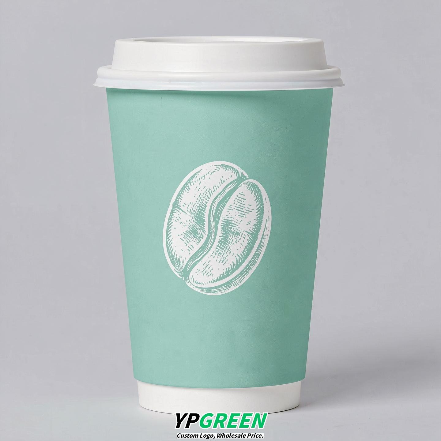 Periwinkle Paper Cups with Coffee Bean Logo & Lids 8-24oz
