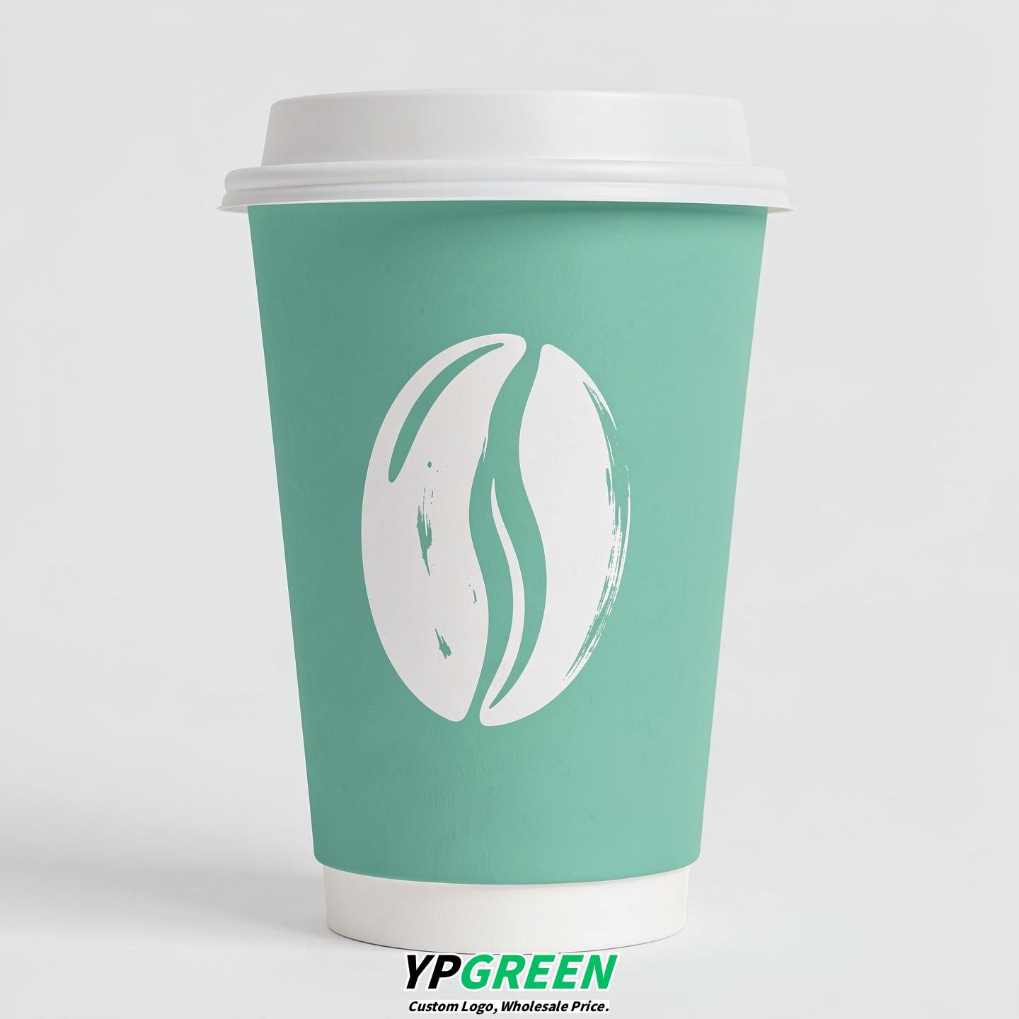 Periwinkle Paper Cups with Coffee Bean Logo & Lids 8-24oz