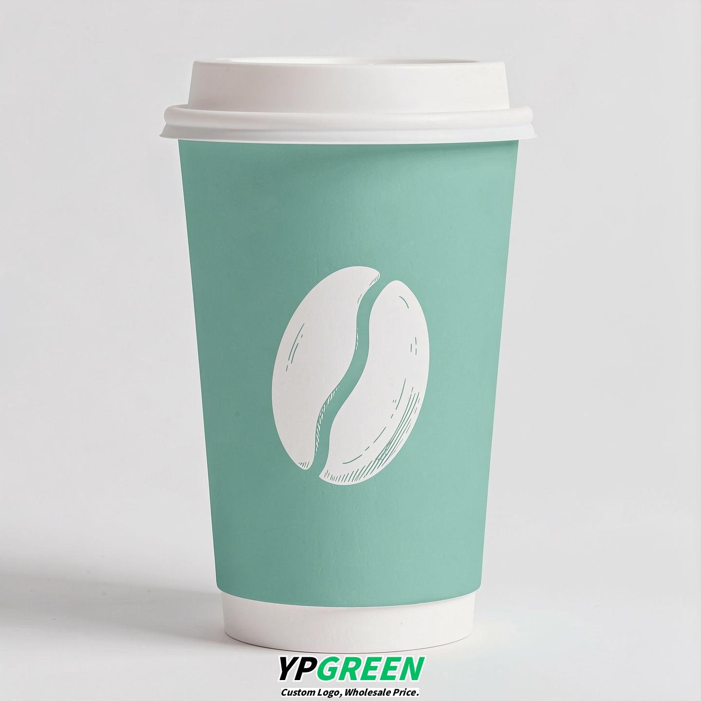 Periwinkle Paper Cups with Coffee Bean Logo & Lids 8-24oz