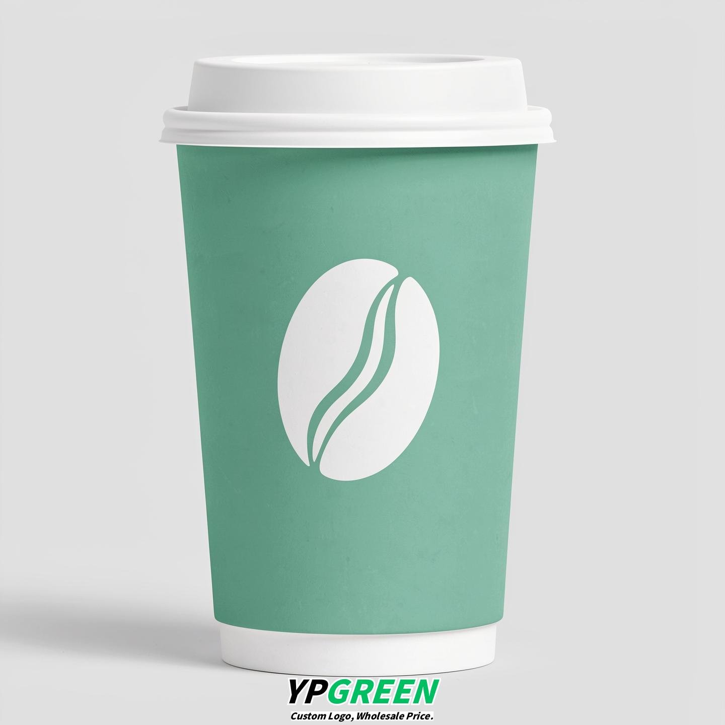 Periwinkle Paper Cups with Coffee Bean Logo & Lids 8-24oz
