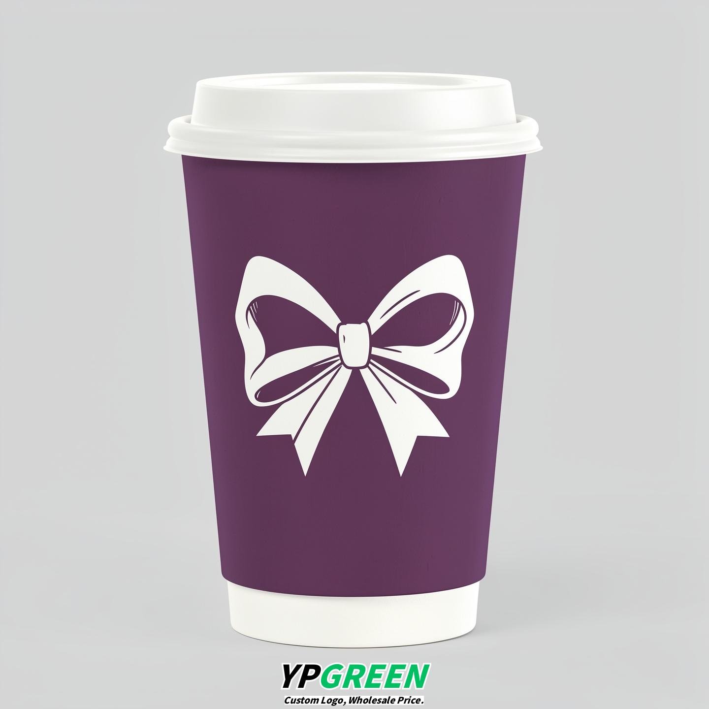 Plum Paper Cups with Bow Logo & Lids 8-24oz