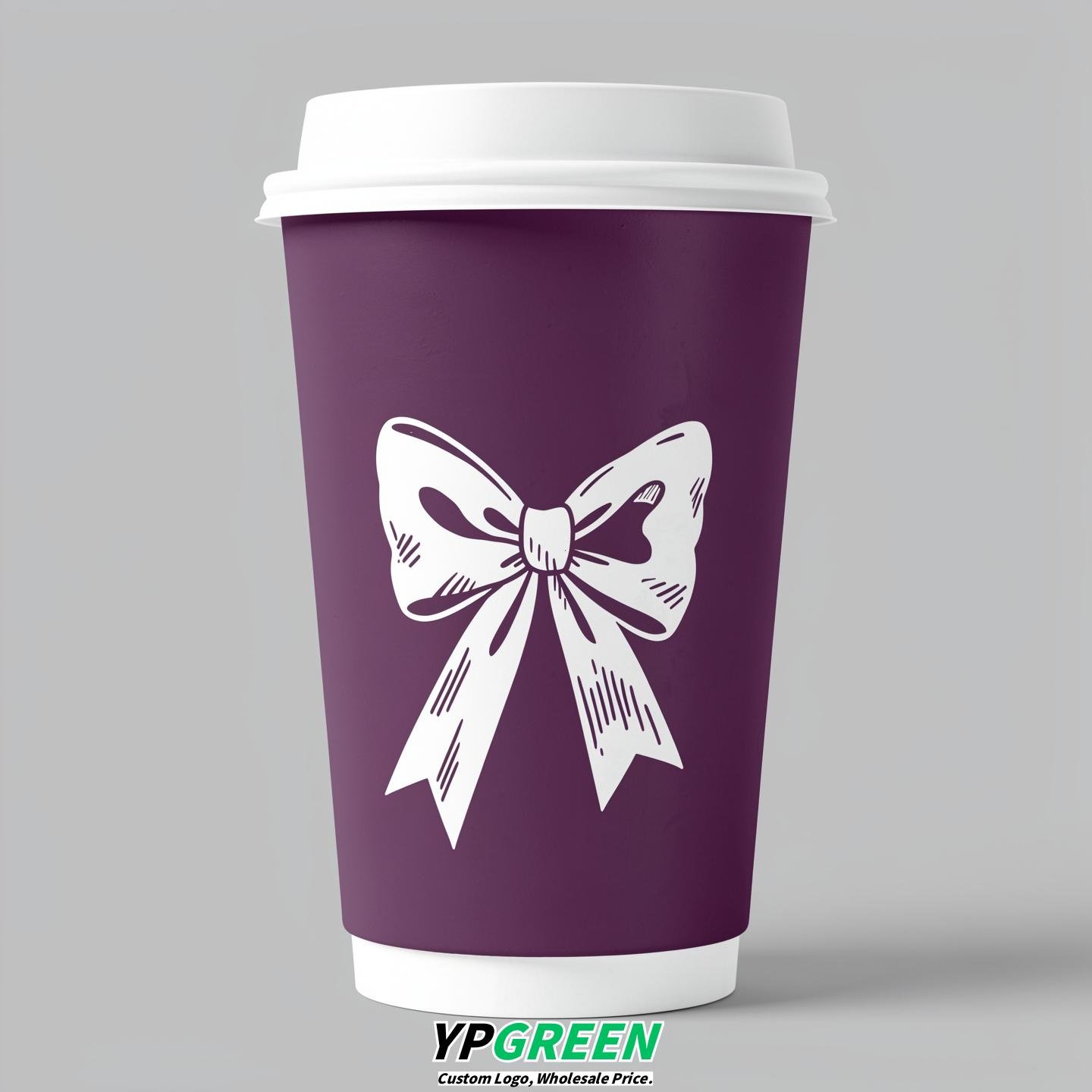 Plum Paper Cups with Bow Logo & Lids 8-24oz