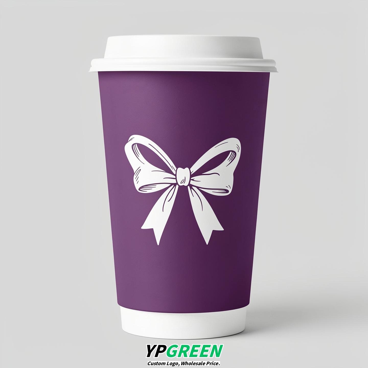 Plum Paper Cups with Bow Logo & Lids 8-24oz
