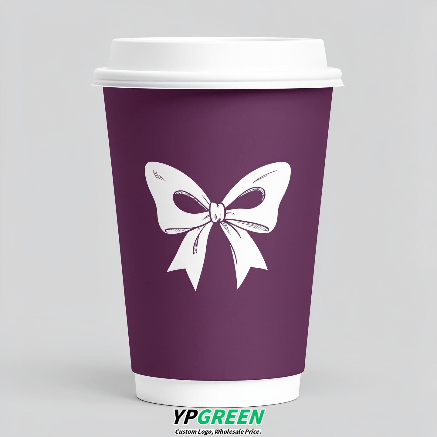 Plum Paper Cups with Bow Logo & Lids 8-24oz