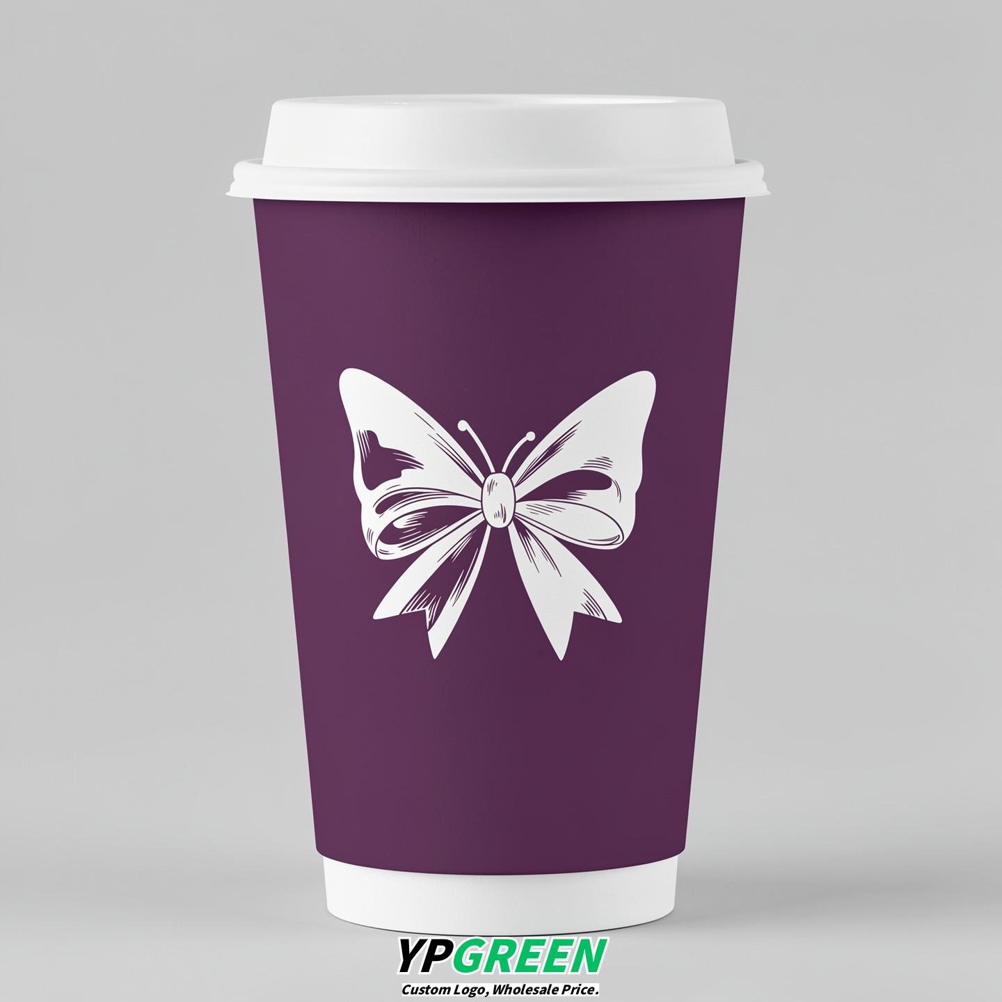 Plum Paper Cups with Bow Logo & Lids 8-24oz