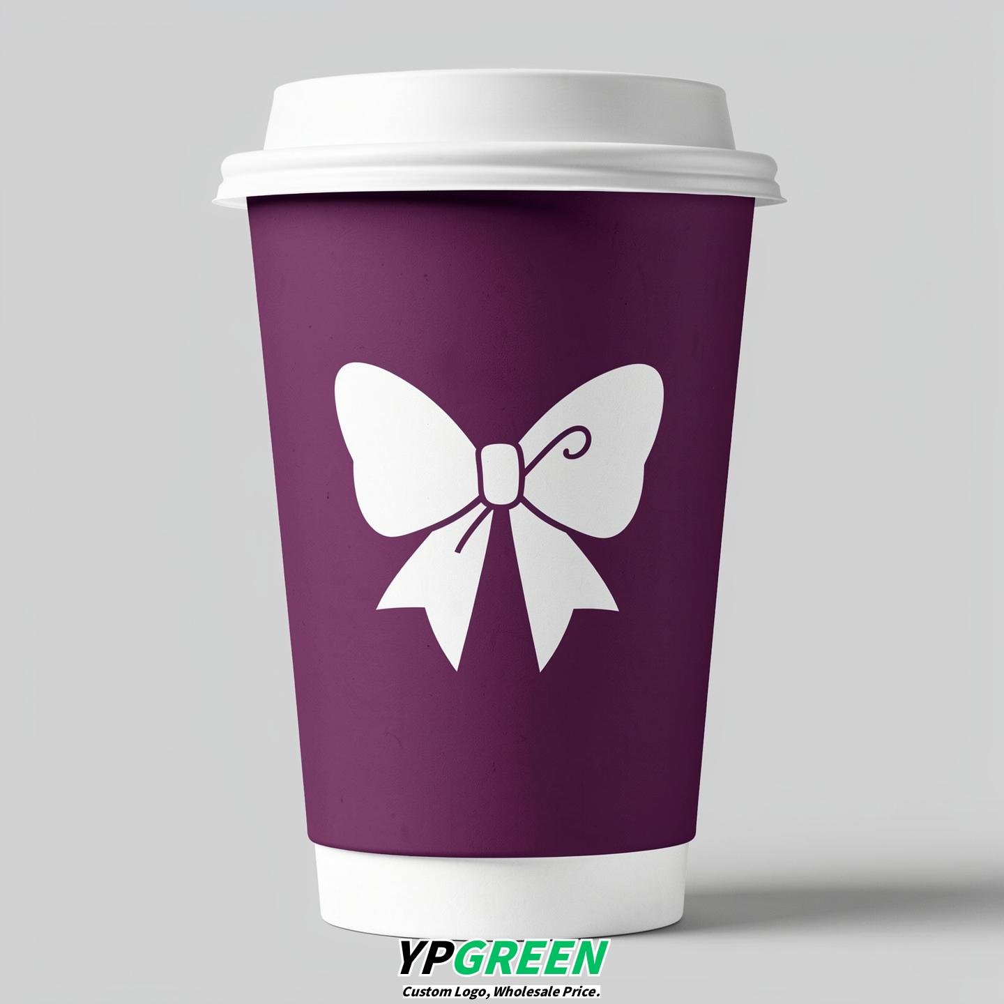 Plum Paper Cups with Bow Logo & Lids 8-24oz