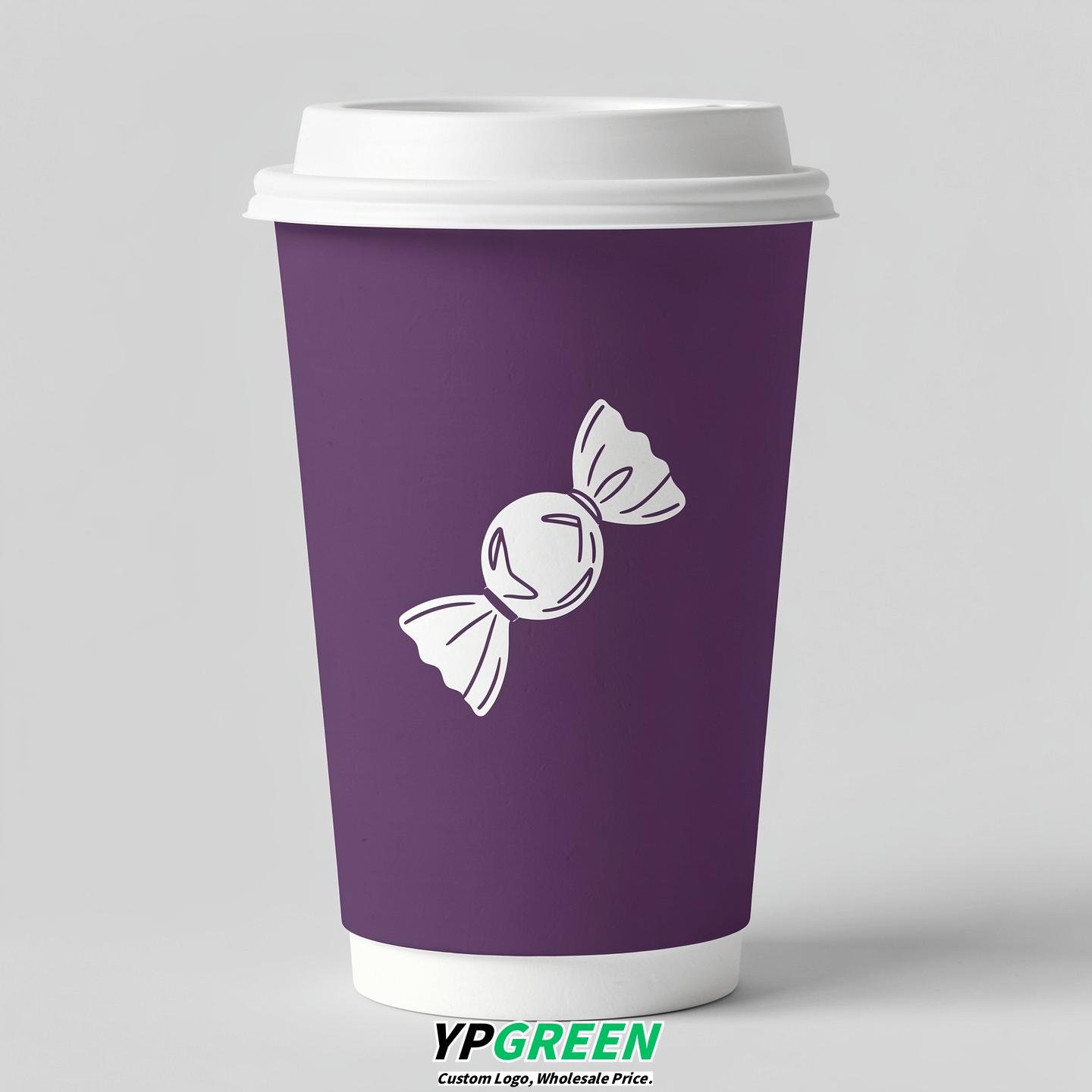 Plum Paper Cups with Candy Logo & Lids 8-24oz