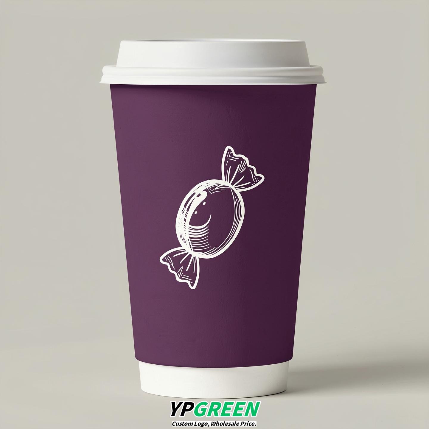 Plum Paper Cups with Candy Logo & Lids 8-24oz
