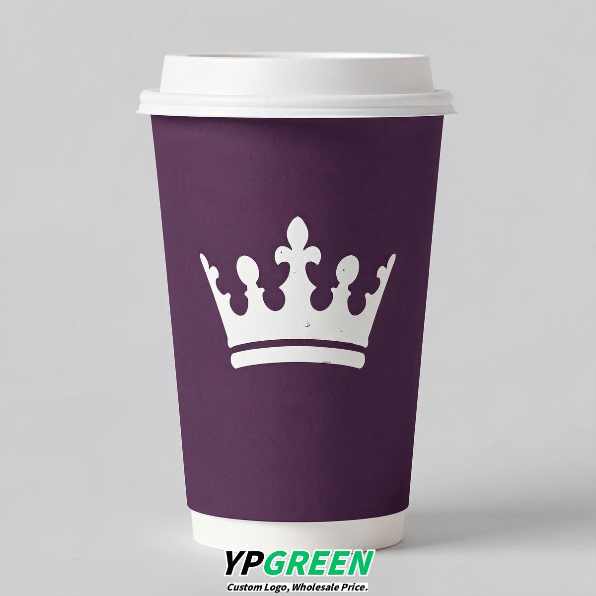 Plum Paper Cups with Crown Design 8-24oz