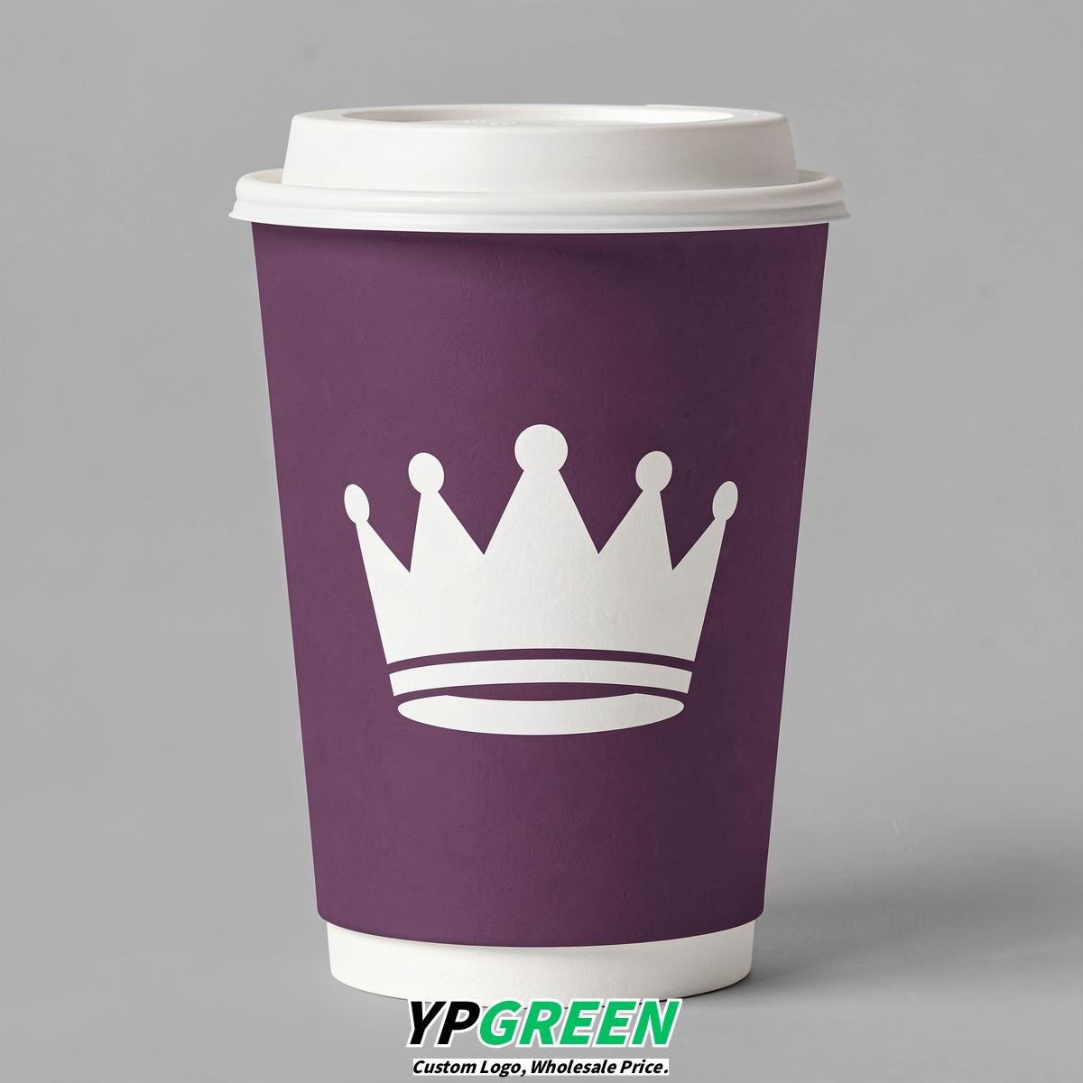 Plum Paper Cups with Crown Design 8-24oz