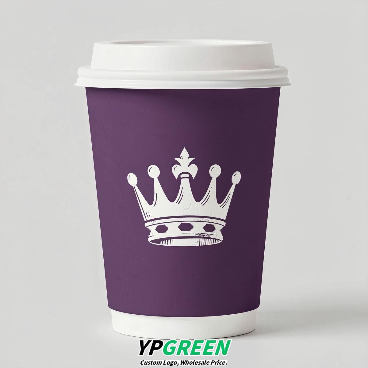 Plum Paper Cups with Crown Design 8-24oz