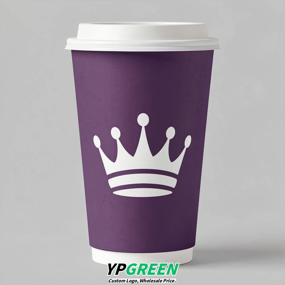 Plum Paper Cups with Crown Design 8-24oz