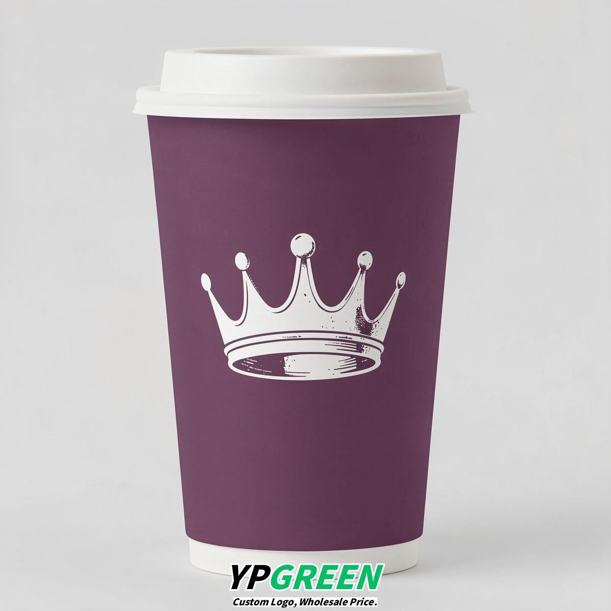Plum Paper Cups with Crown Design 8-24oz