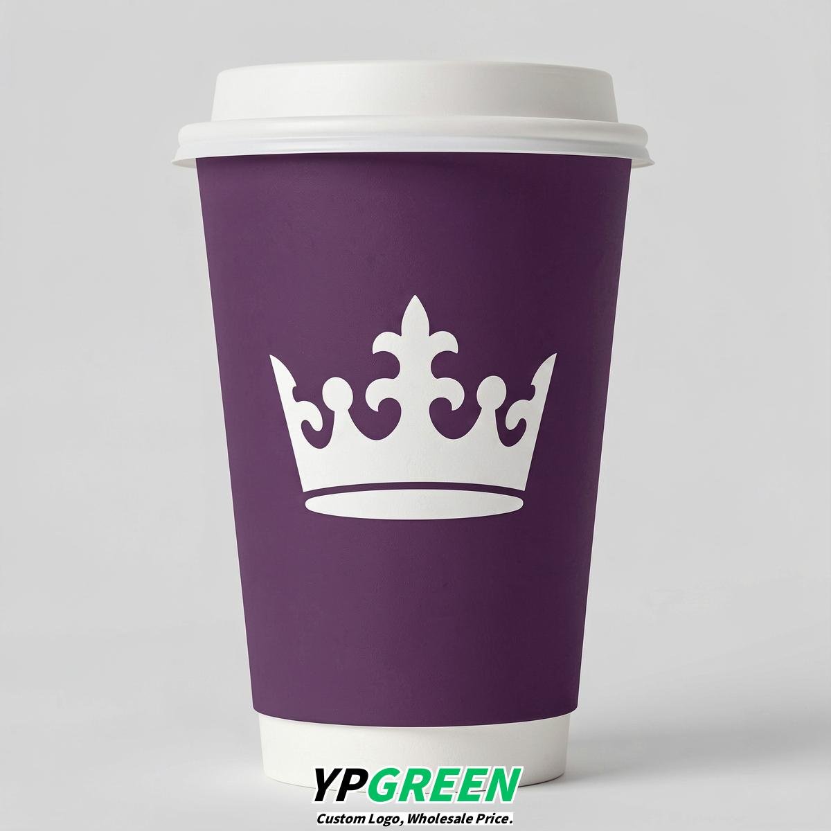 Plum Paper Cups with Crown Design 8-24oz