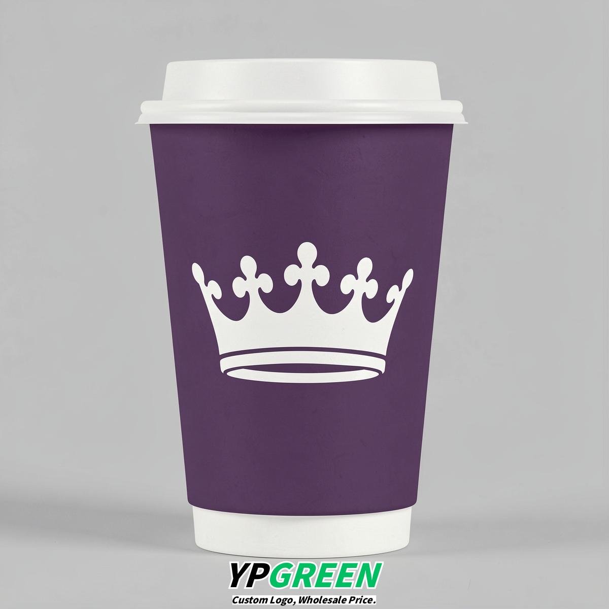 Plum Paper Cups with Crown Design 8-24oz