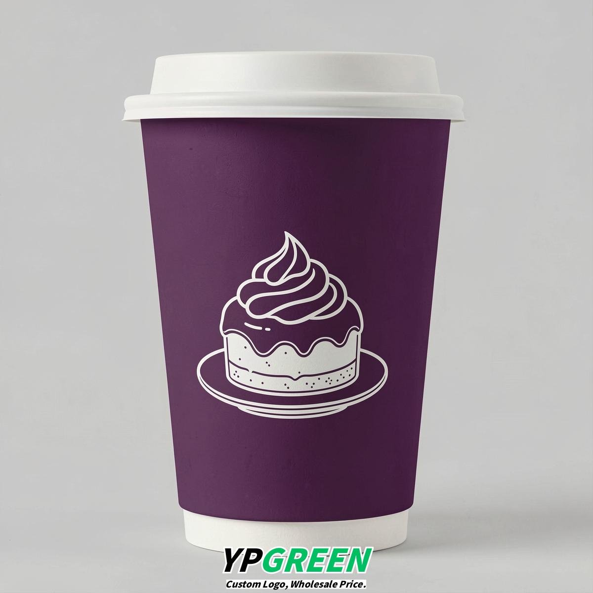 Plum Paper Cups with Desserts Design 8-24oz