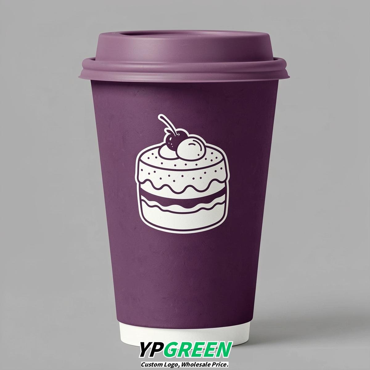 Plum Paper Cups with Desserts Design 8-24oz