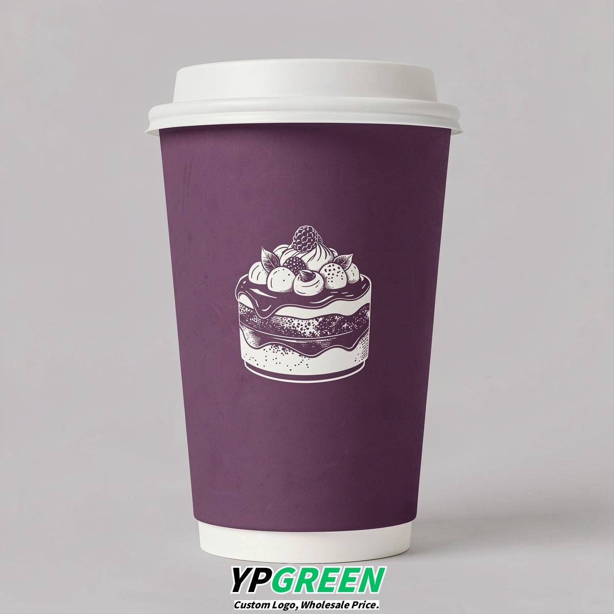 Plum Paper Cups with Desserts Design 8-24oz