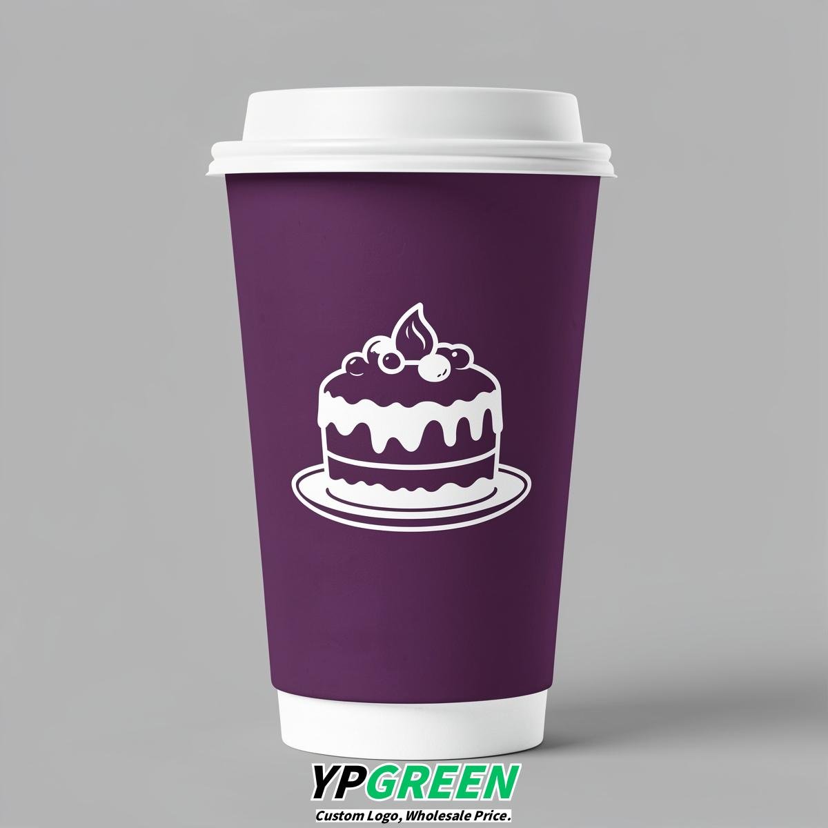Plum Paper Cups with Desserts Design 8-24oz