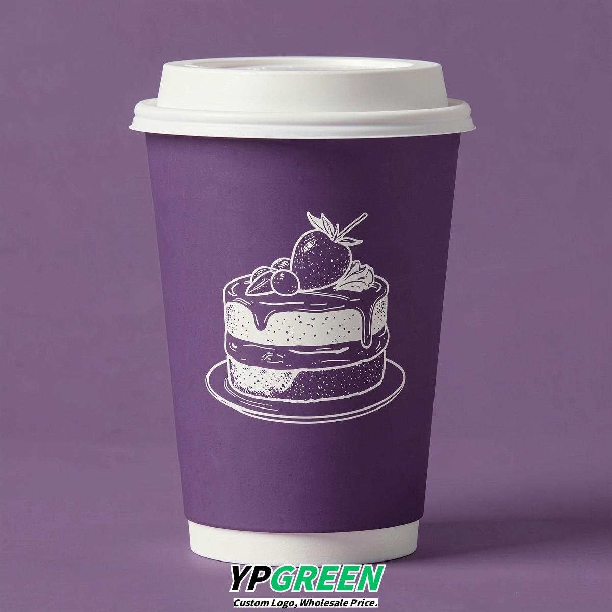 Plum Paper Cups with Desserts Design 8-24oz
