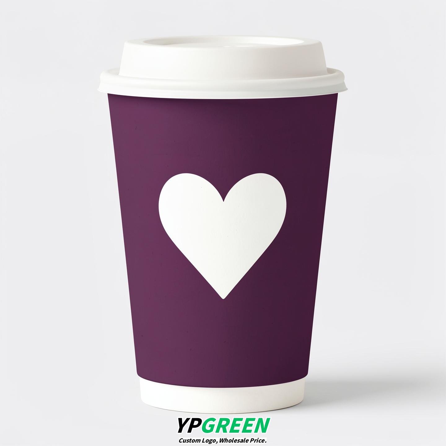 Plum Heart Paper Cups with Lids 8-24oz