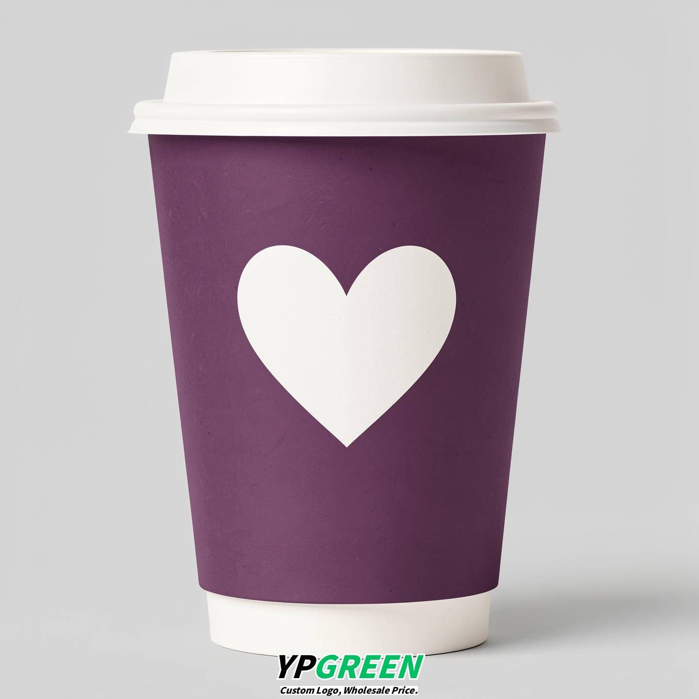 Plum Heart Paper Cups with Lids 8-24oz