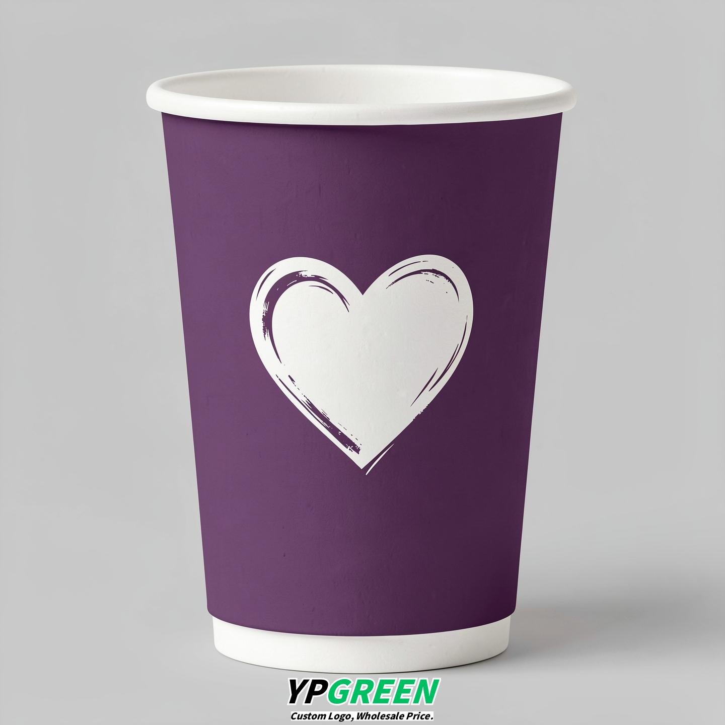 Plum Heart Paper Cups with Lids 8-24oz