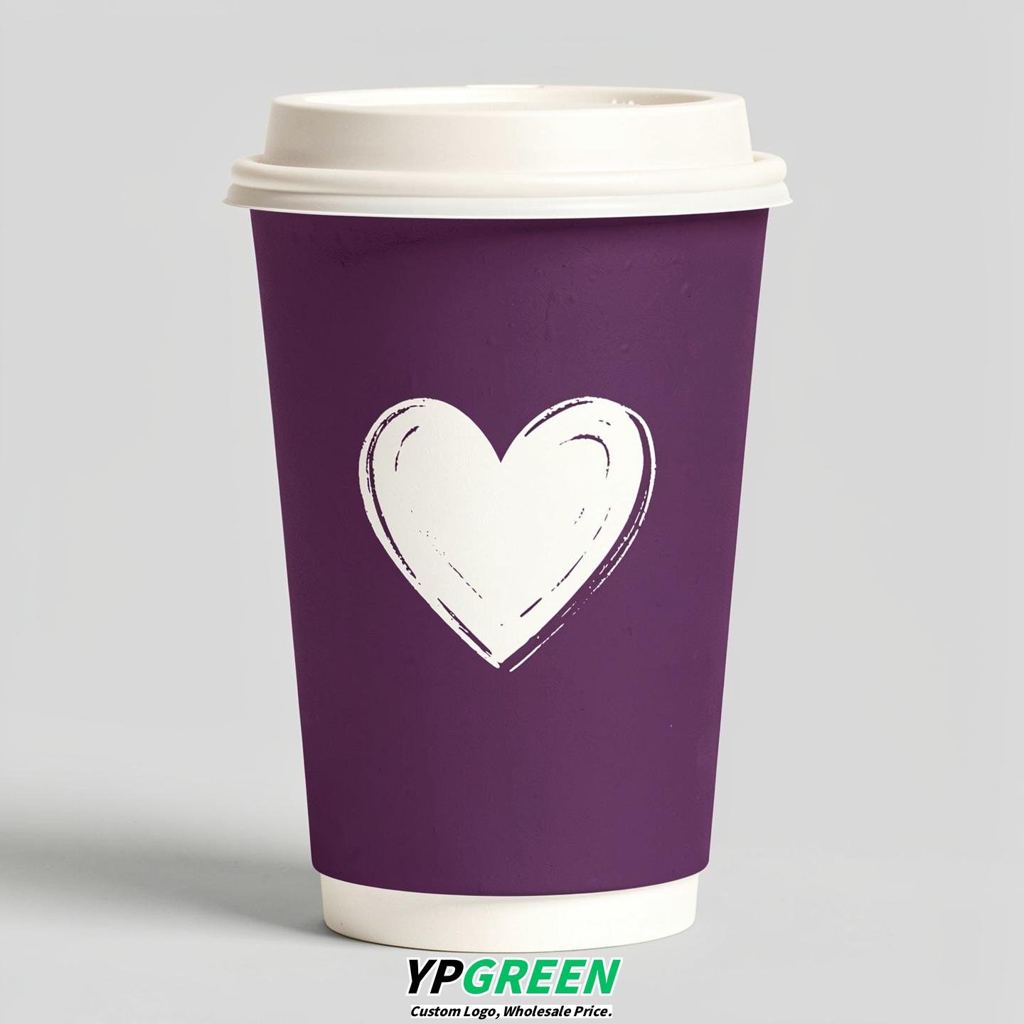 Plum Heart Paper Cups with Lids 8-24oz