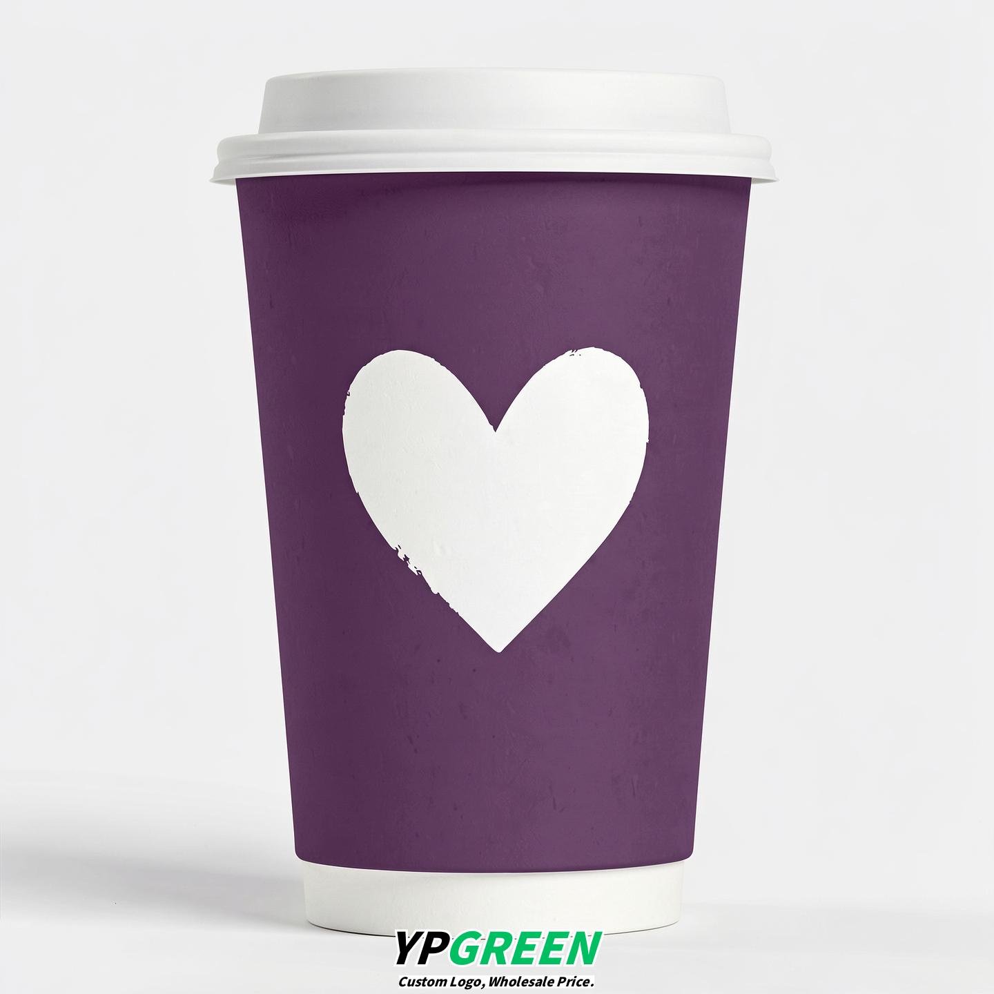 Plum Heart Paper Cups with Lids 8-24oz
