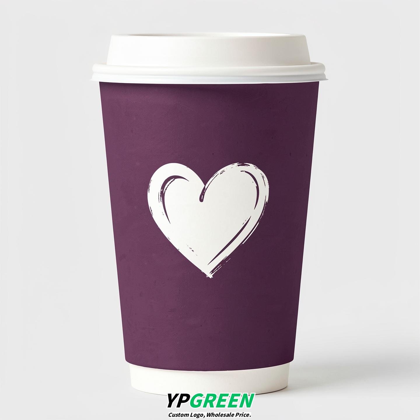 Plum Heart Paper Cups with Lids 8-24oz