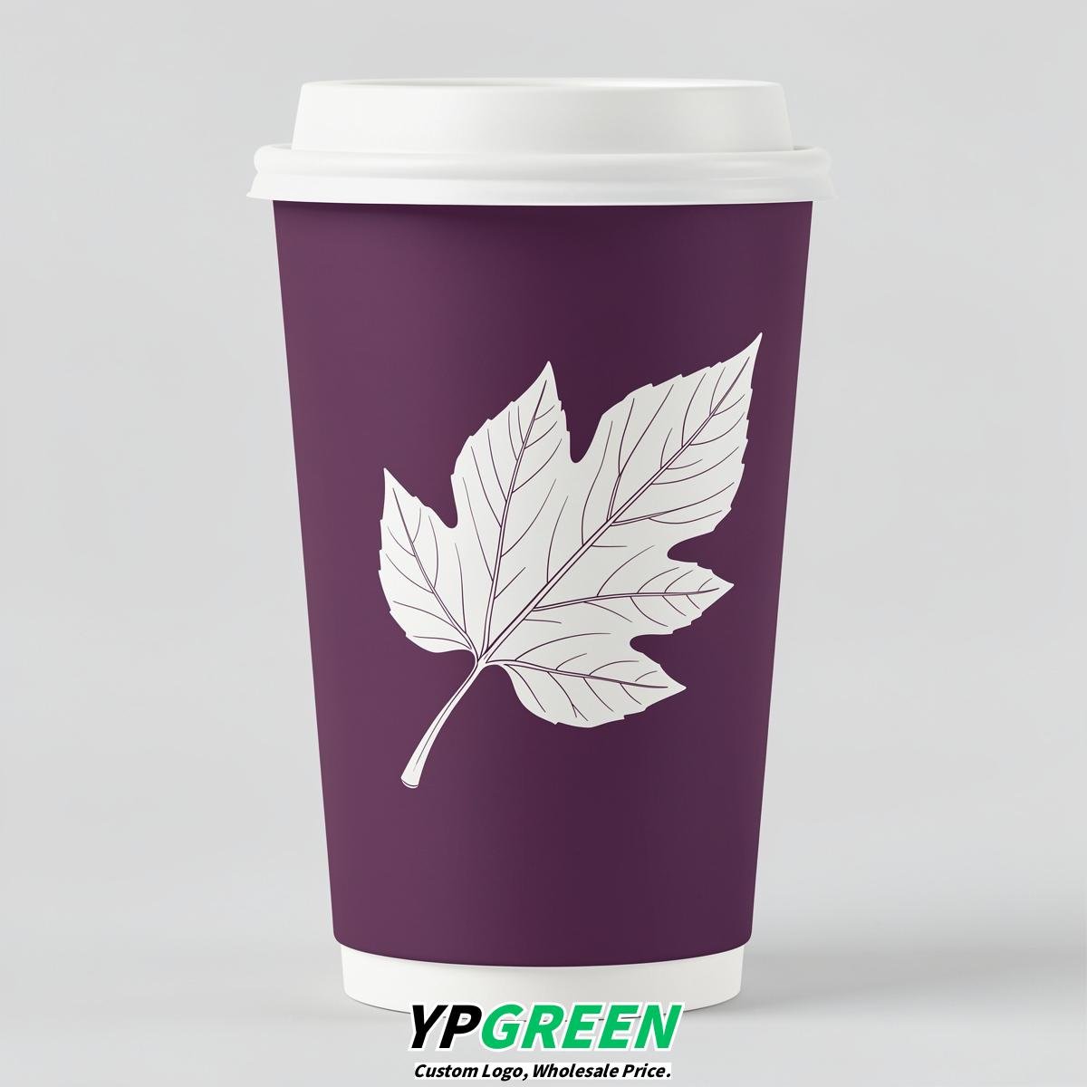 Plum Leaves Paper Cups with Lids 8-24oz