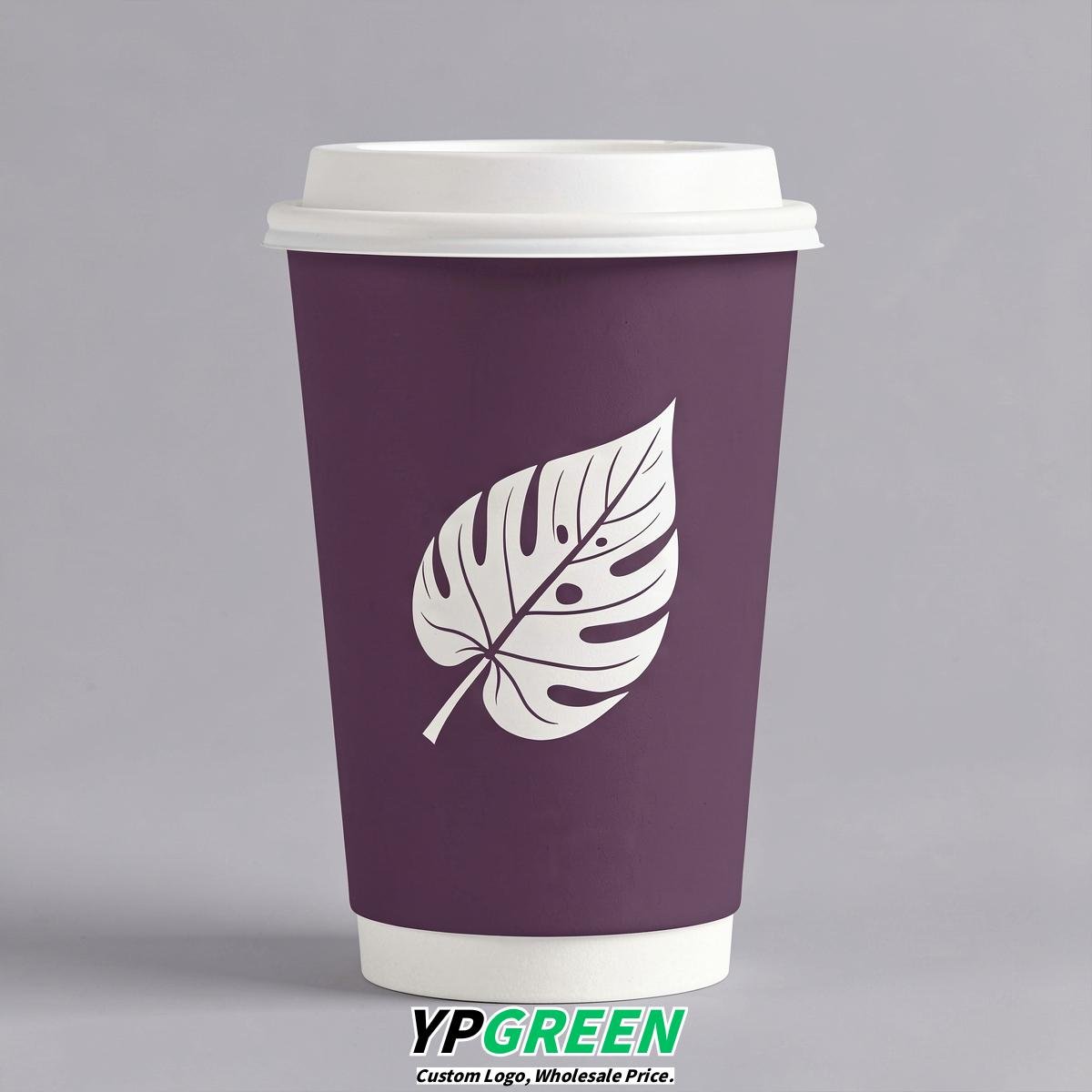 Plum Leaves Paper Cups with Lids 8-24oz
