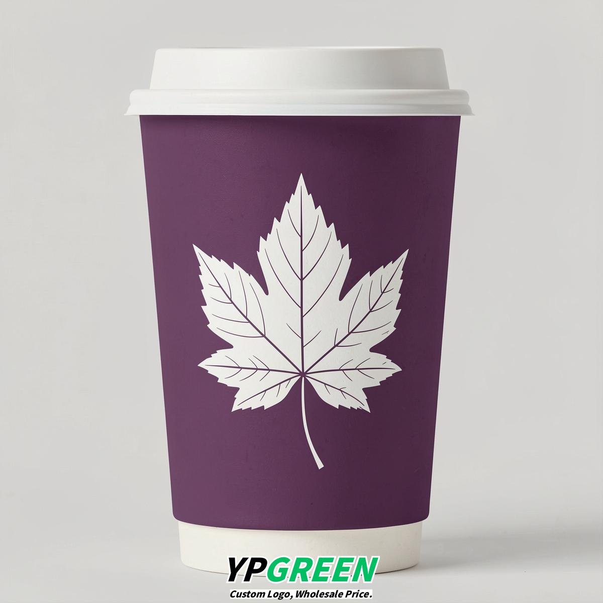 Plum Leaves Paper Cups with Lids 8-24oz