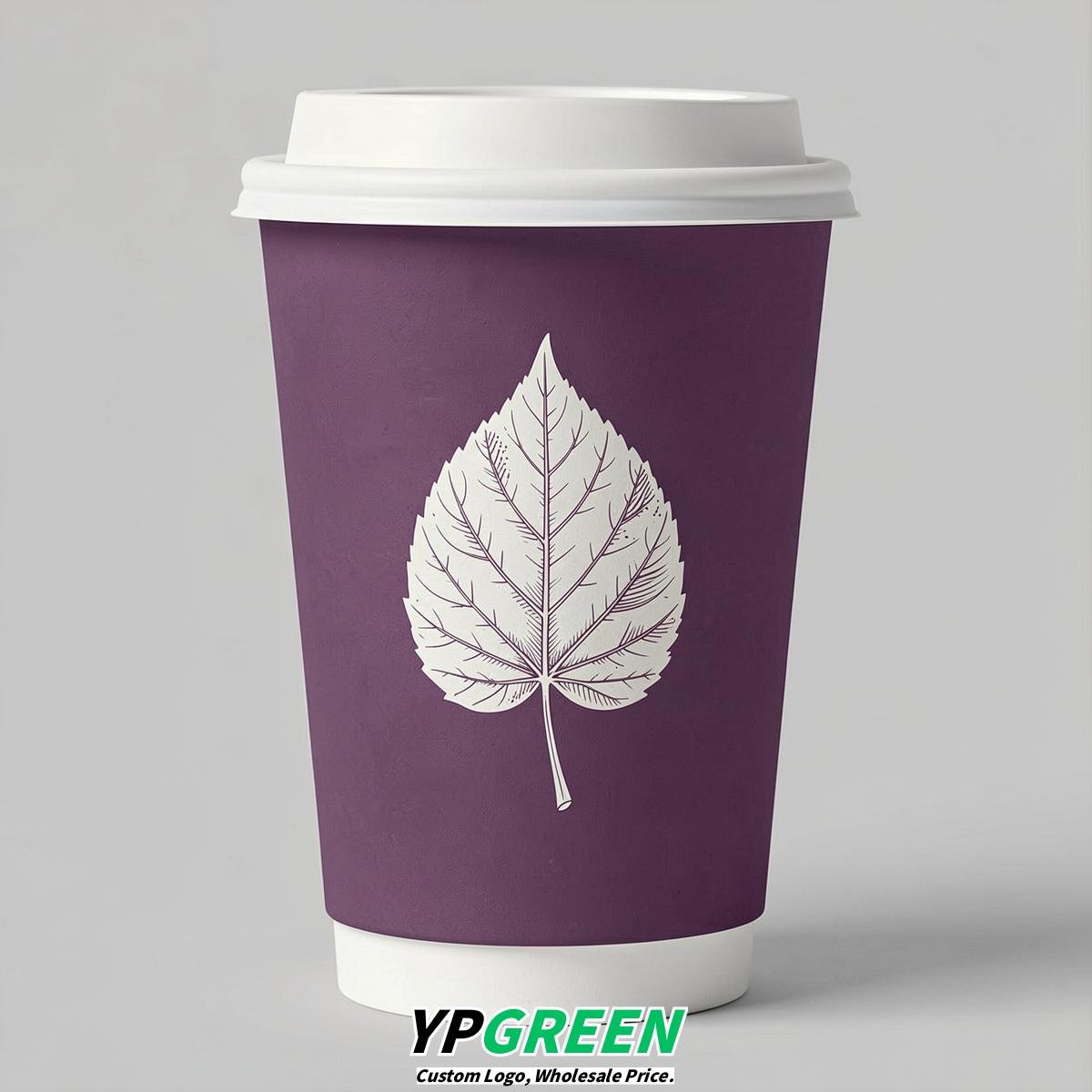 Plum Leaves Paper Cups with Lids 8-24oz