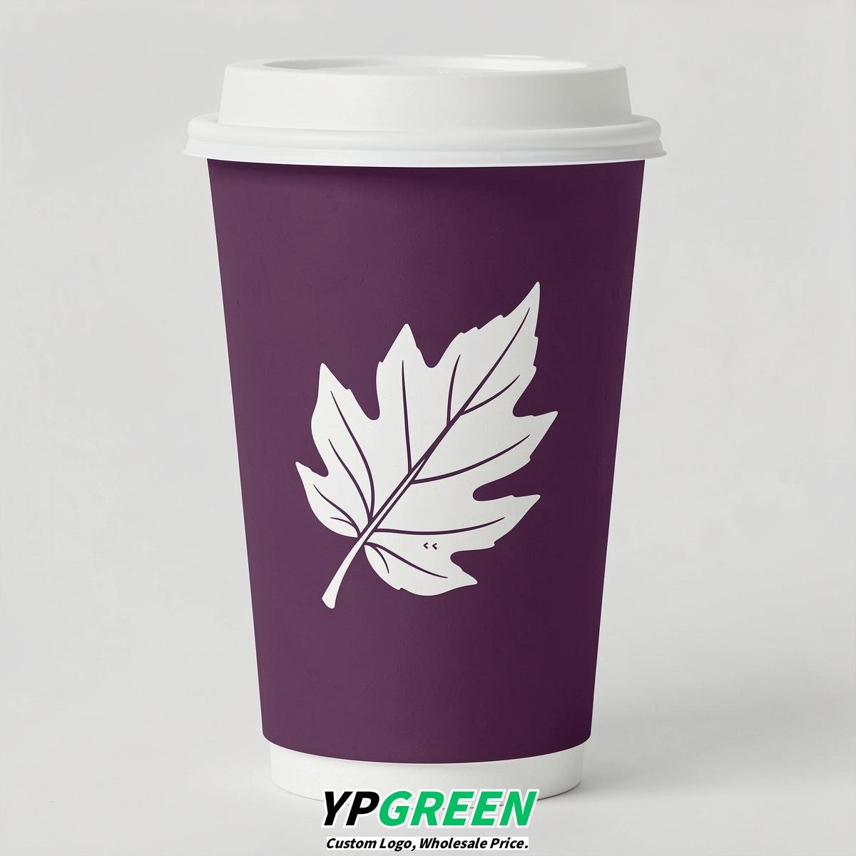 Plum Leaves Paper Cups with Lids 8-24oz