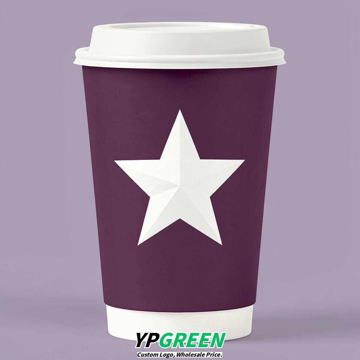 Plum Stars Paper Cups with Lids 8-24oz