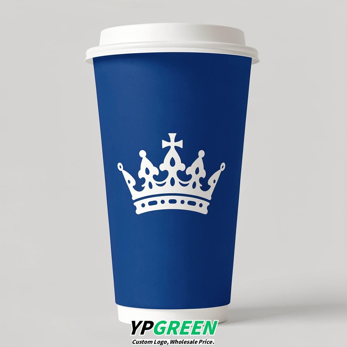 Prussian Blue Paper Cups with Crown Design 8-24oz