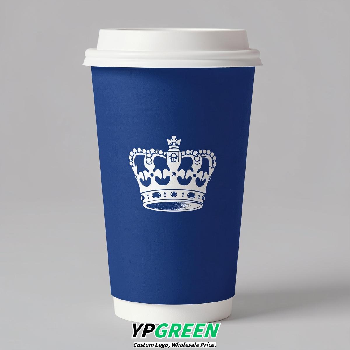 Prussian Blue Paper Cups with Crown Design 8-24oz
