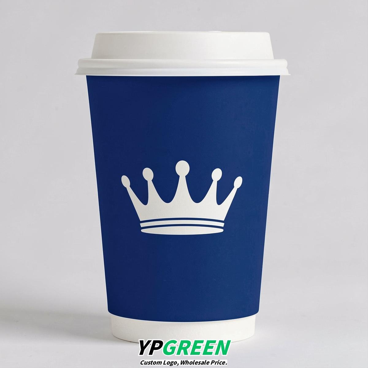 Prussian Blue Paper Cups with Crown Design 8-24oz