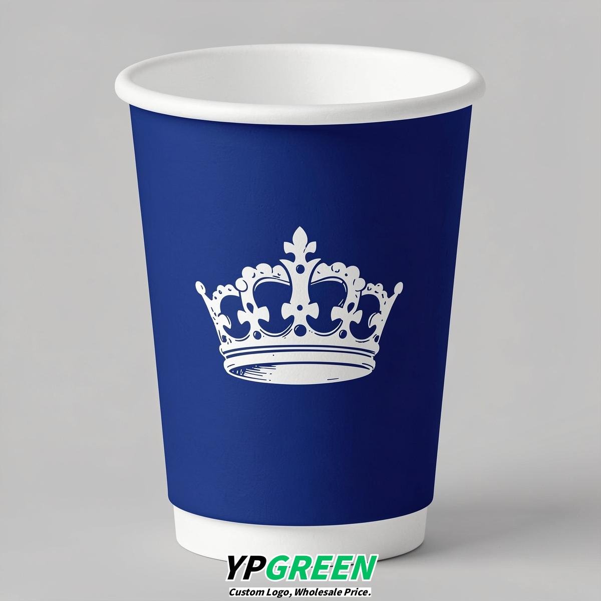 Prussian Blue Paper Cups with Crown Design 8-24oz