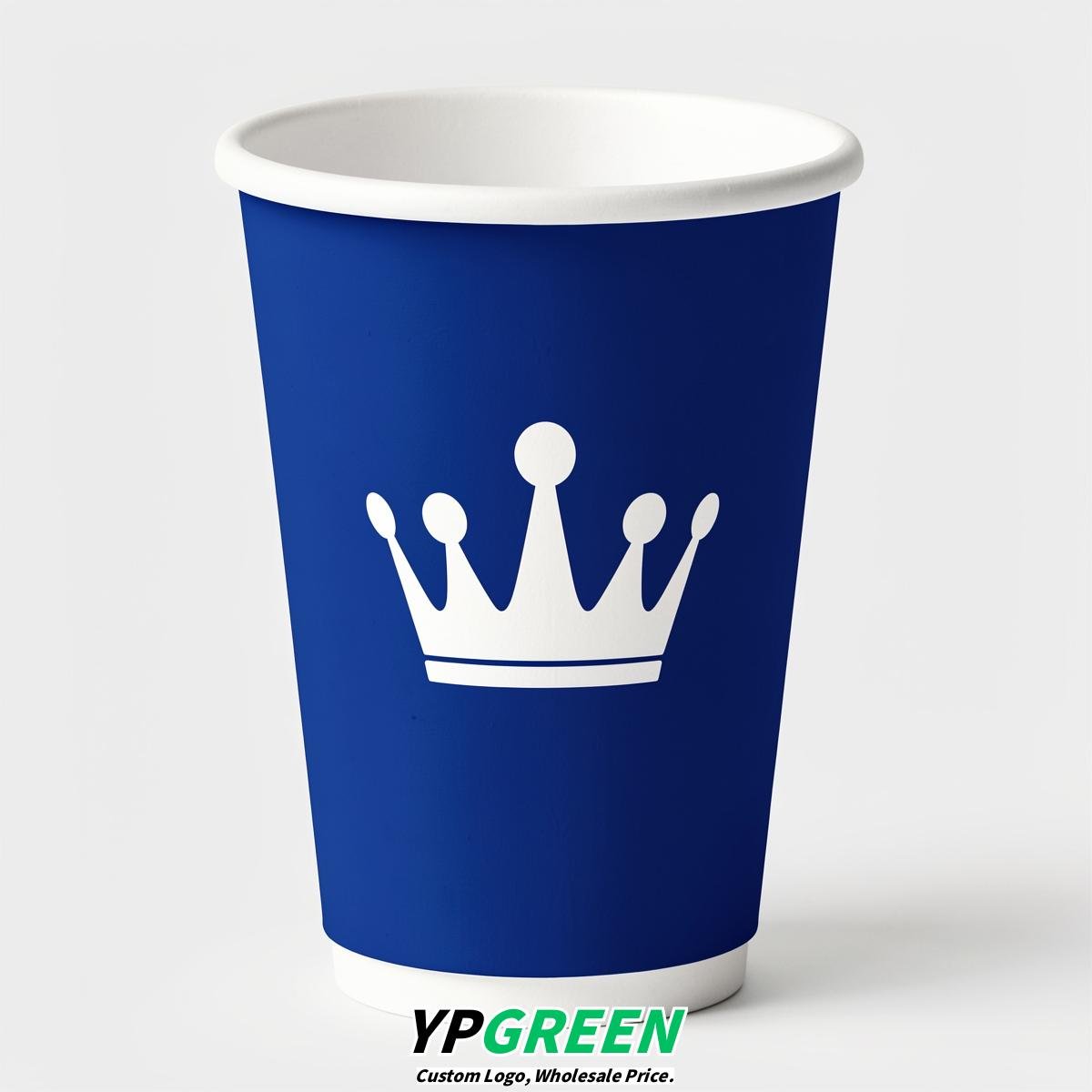 Prussian Blue Paper Cups with Crown Design 8-24oz