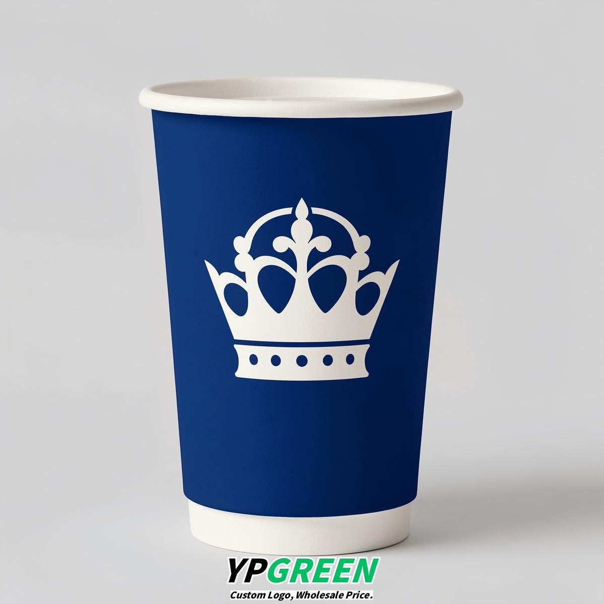 Prussian Blue Paper Cups with Crown Design 8-24oz