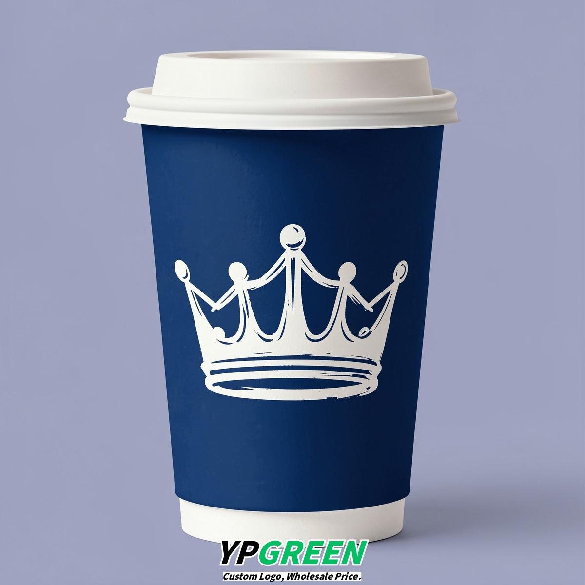 Prussian Blue Paper Cups with Crown Design 8-24oz