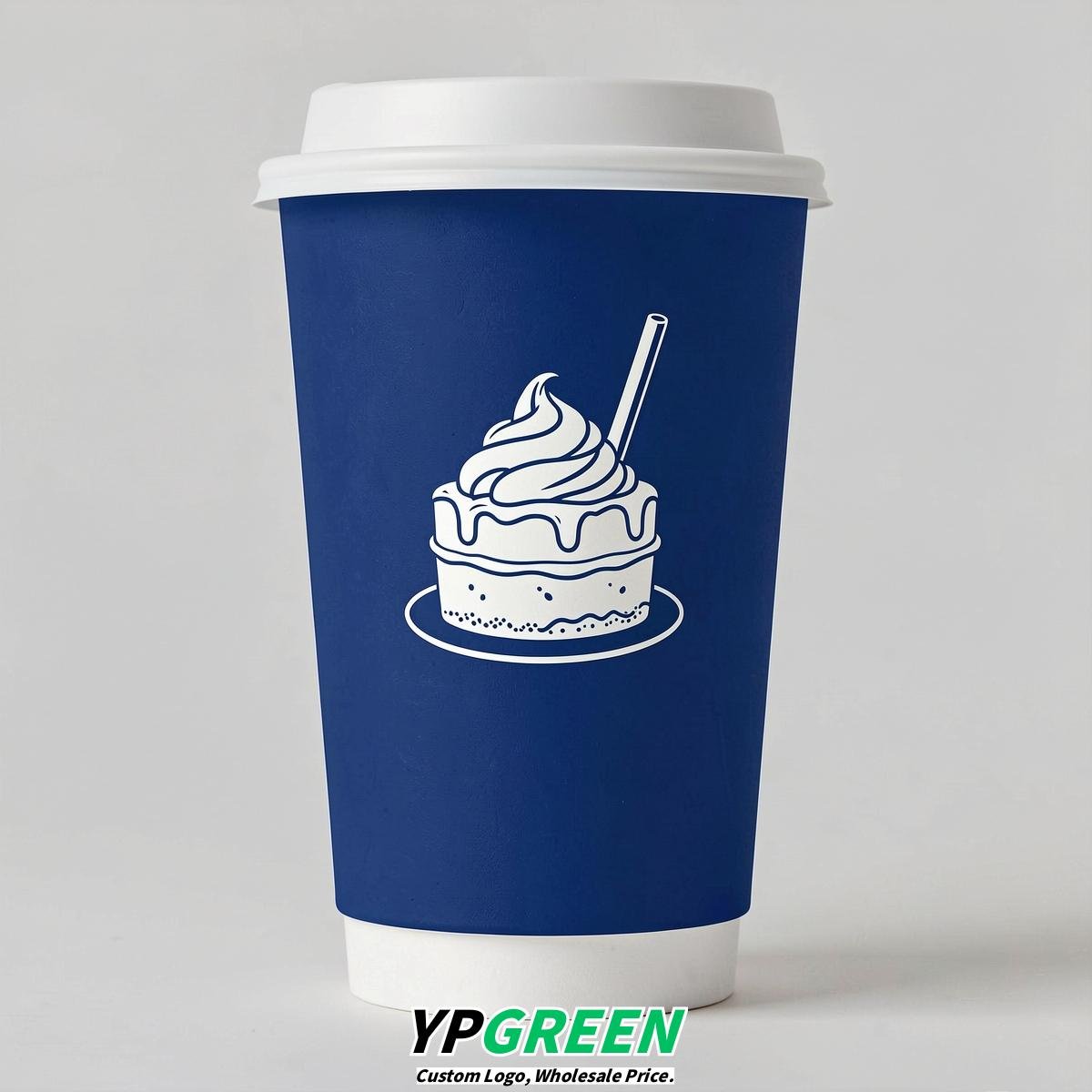 Prussian Blue Paper Cups with Desserts Design 8-24oz