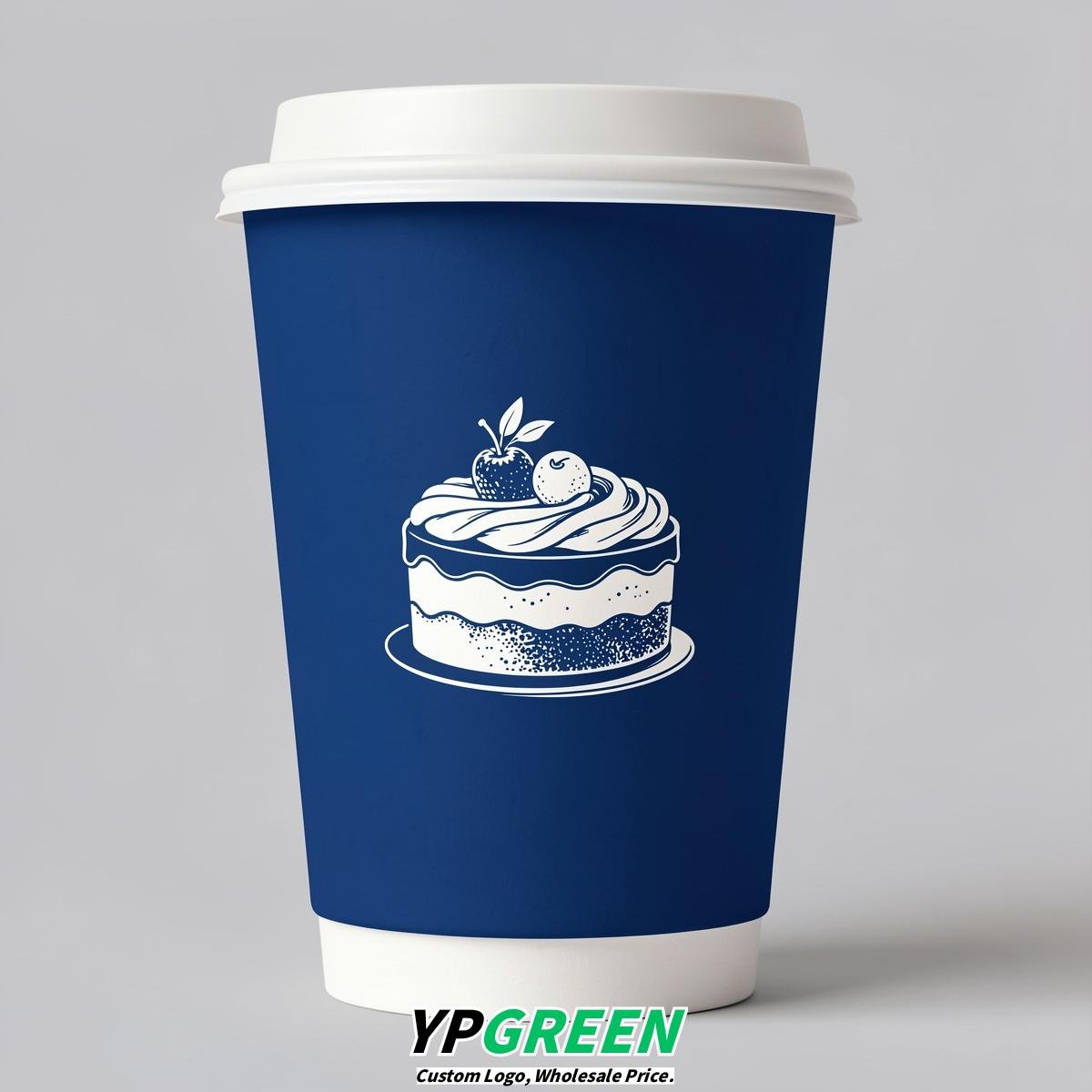 Prussian Blue Paper Cups with Desserts Design 8-24oz