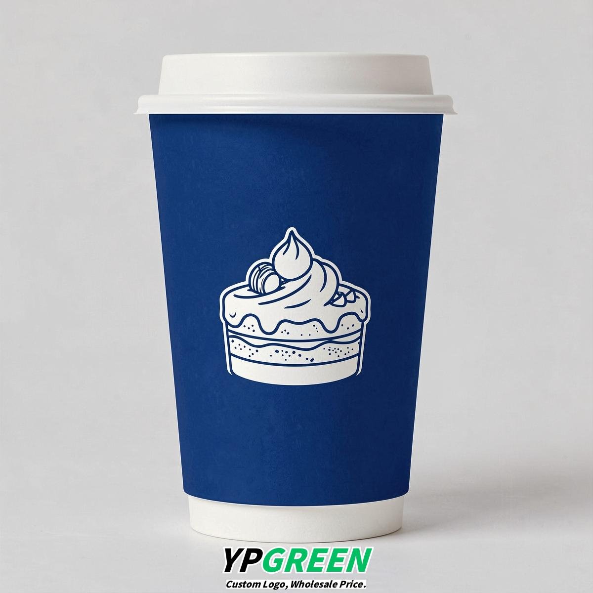 Prussian Blue Paper Cups with Desserts Design 8-24oz
